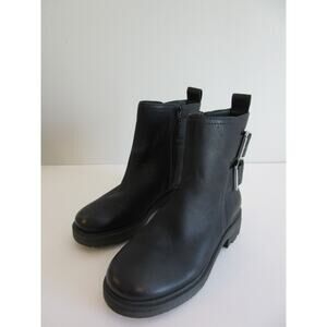 LUCKY BRAND Candre Black Side Zip Size 6.5 Double Buckles Lugged Sole Booties